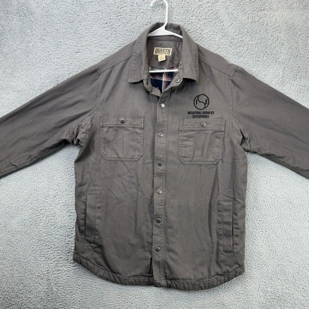 Duluth Trading Co. Jacket Men Large Grey Flannel Lined Canvas Snap Button Pocket